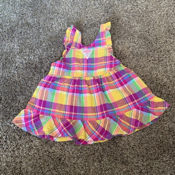 OshKosh B'gosh Pink Plaid Ruffle Trim Overalls Dress Sz.18m - Picture 7 of 9